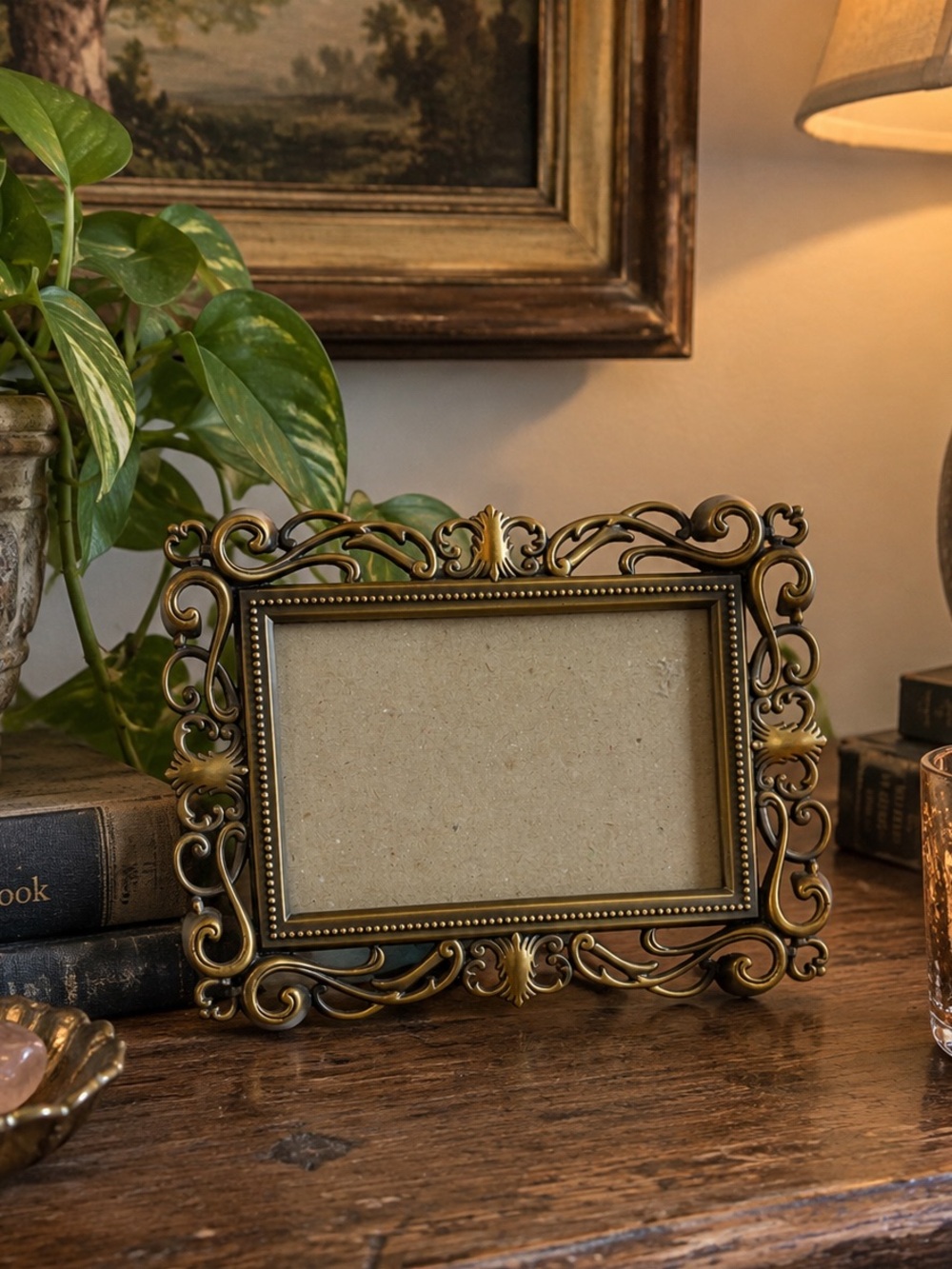 Vintage Ornate Bronze Tone Picture Frame Baroque Victorian Gothic Scroll Decor